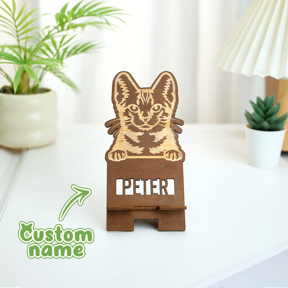 Personalized Engraved Pet Portrait Wooden Phone Stand Holder Gift for Pet Lovers