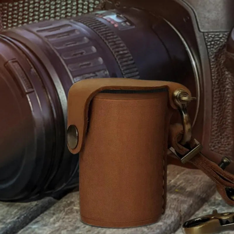 Brown Digital Camera Accessories Camera PU Leather Film Bottle Case Film Storage Holster Key Chain