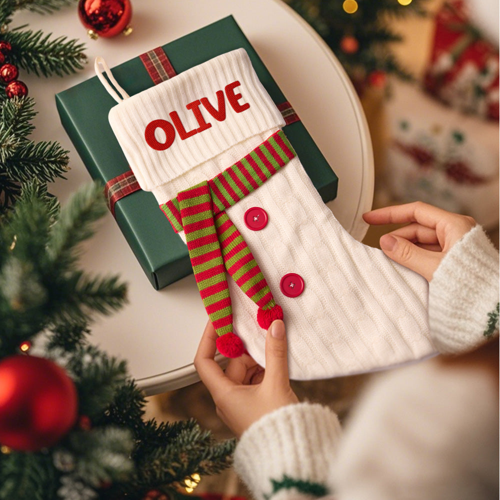 Personalized Christmas Scarve Stocking with Name Embroidery Christmas Stockings Gift for Family