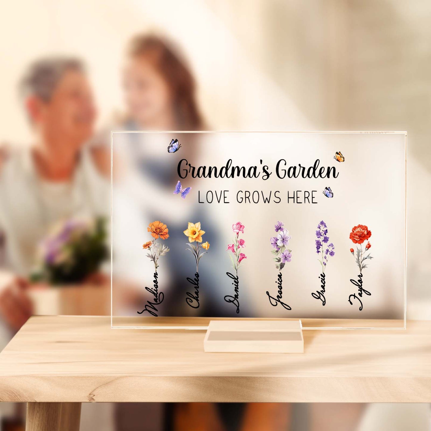 Personalized Grandma's Garden Plaque Custom Birth Flower Sign Mother's Day Gift for Grandma