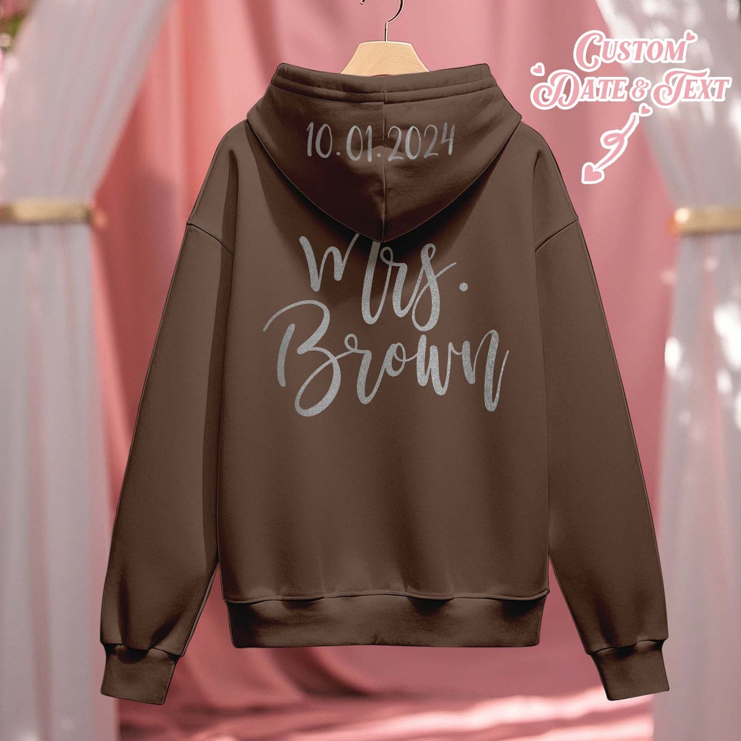 Personalized Mrs Bride Hoodie with Name Zip Up Hoodie Wedding Bridal Shower Gift for Bride