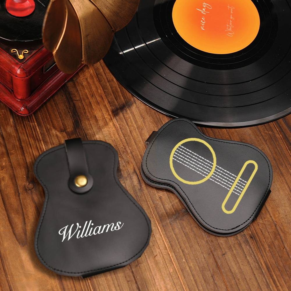 Personalized PU Leather Guitar Picks Bag with Name Guitar Picks Storage Case Birthday Gift for Guitar Lovers