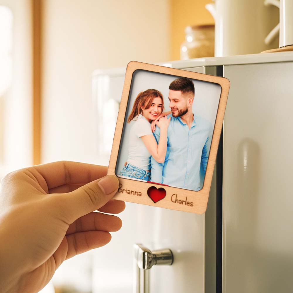 Personalized Wooden Couple Fridge Magnet With Photo Frame Gift for Lover