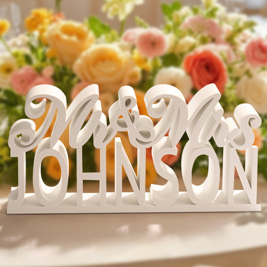 Personalized 3D Printed Mr and Mrs Table Sign Freestanding Last Name Sign Wedding Head Table Decor