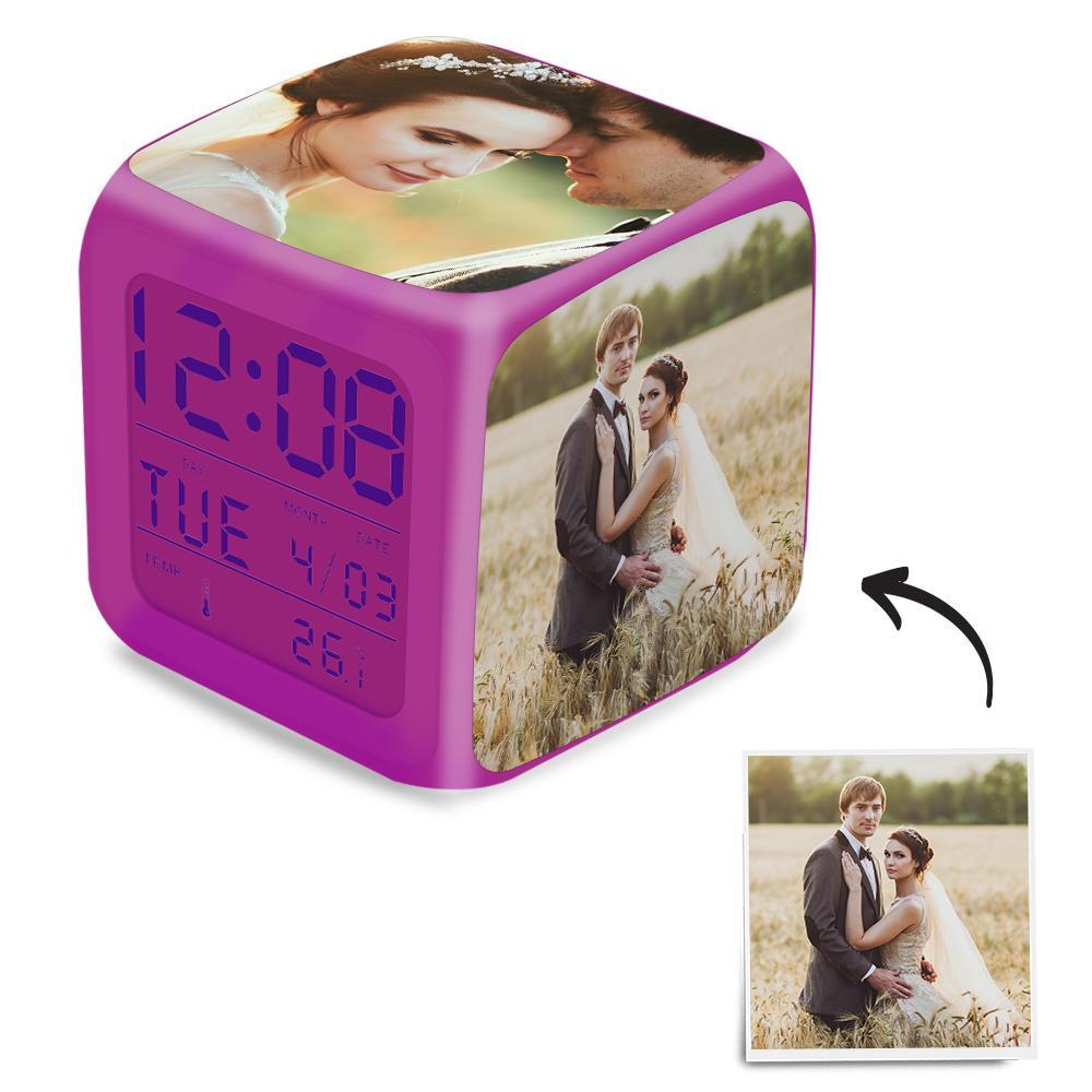 Personalized Colorful Lights Multi-Photo Alarm Clock For Bedroom