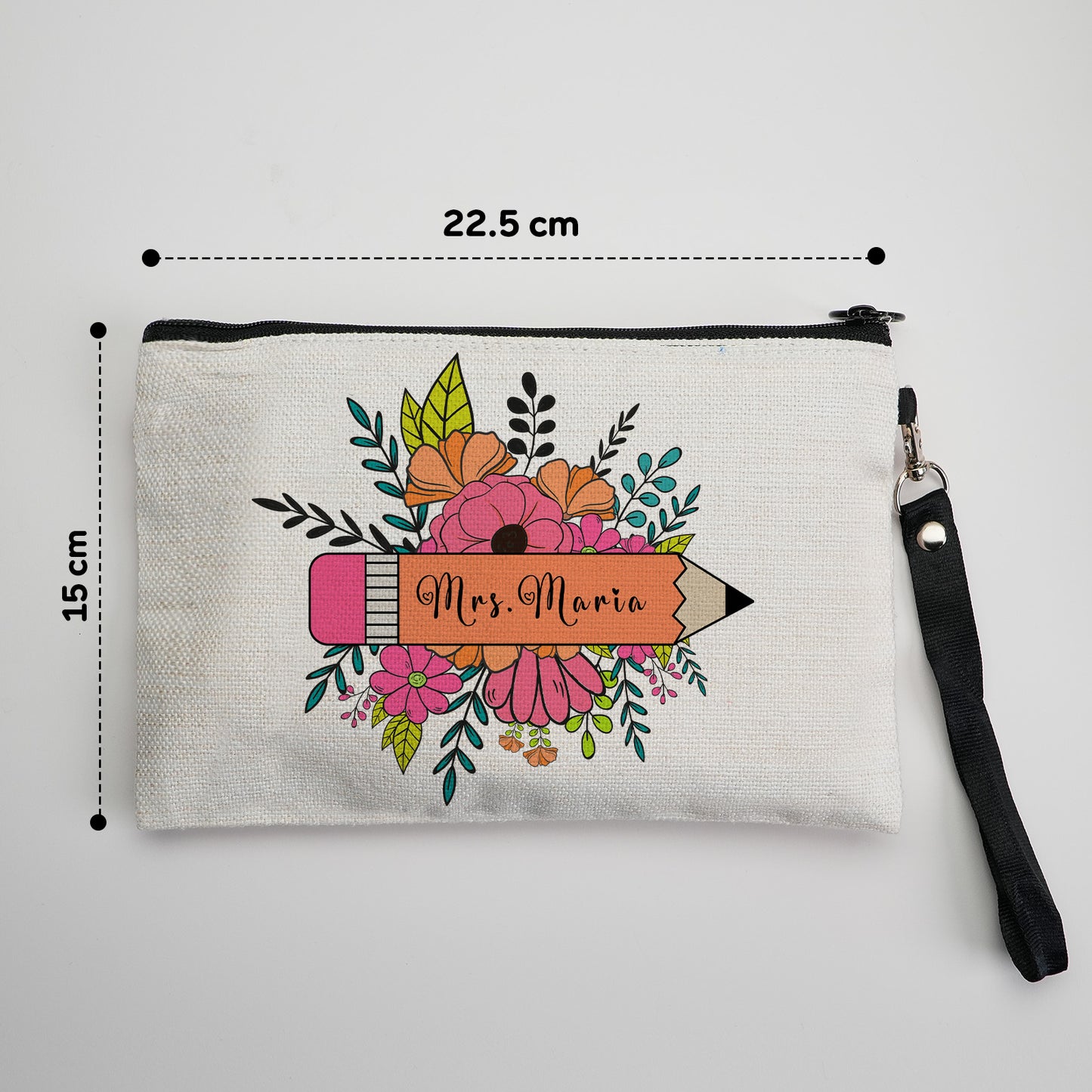 Personalized Flower Pencil Canvas Makeup Bag with Name Appreciation Back to School Gift for Teacher