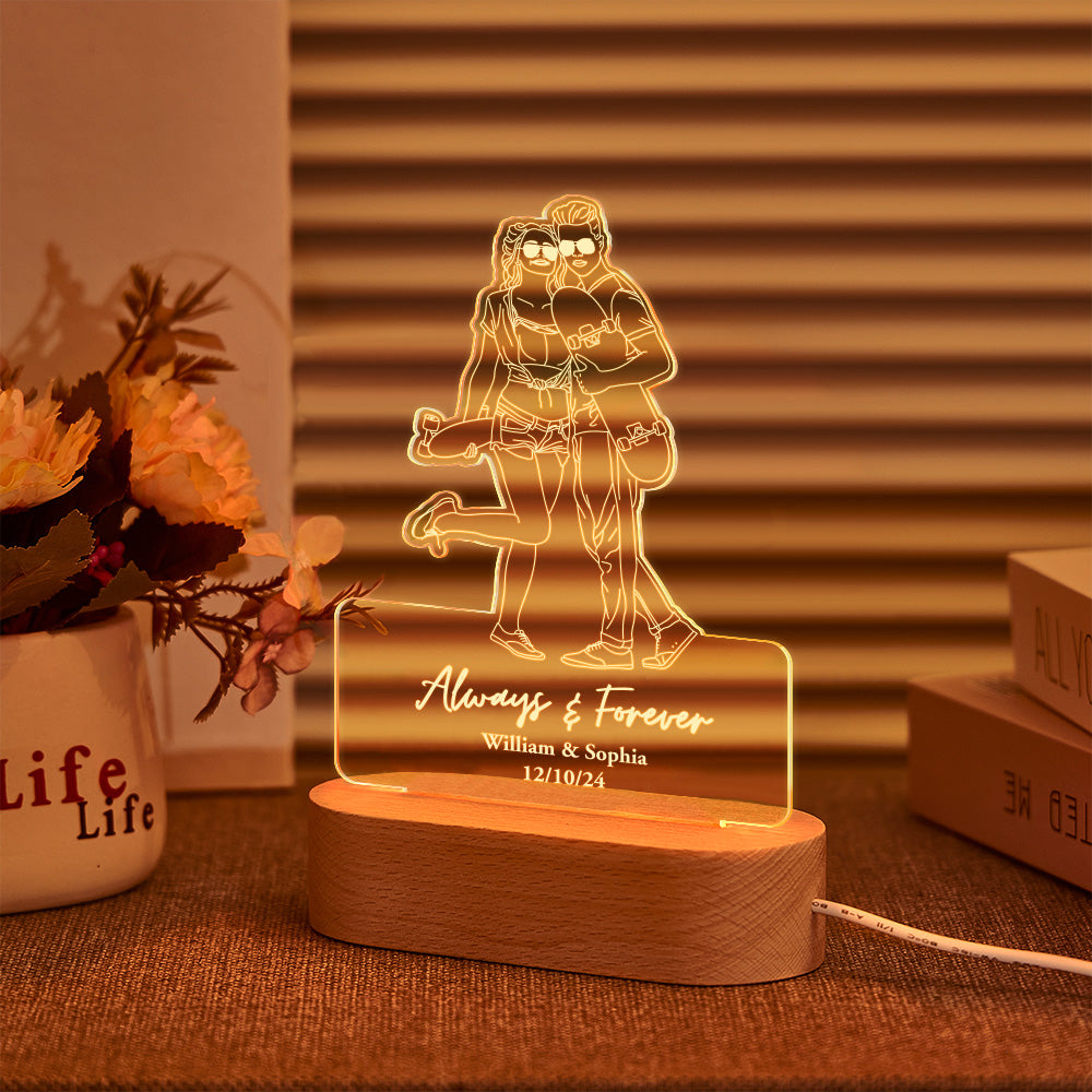 Custom Portrait Night Light Line Art Photo Lamp Gift for Lover