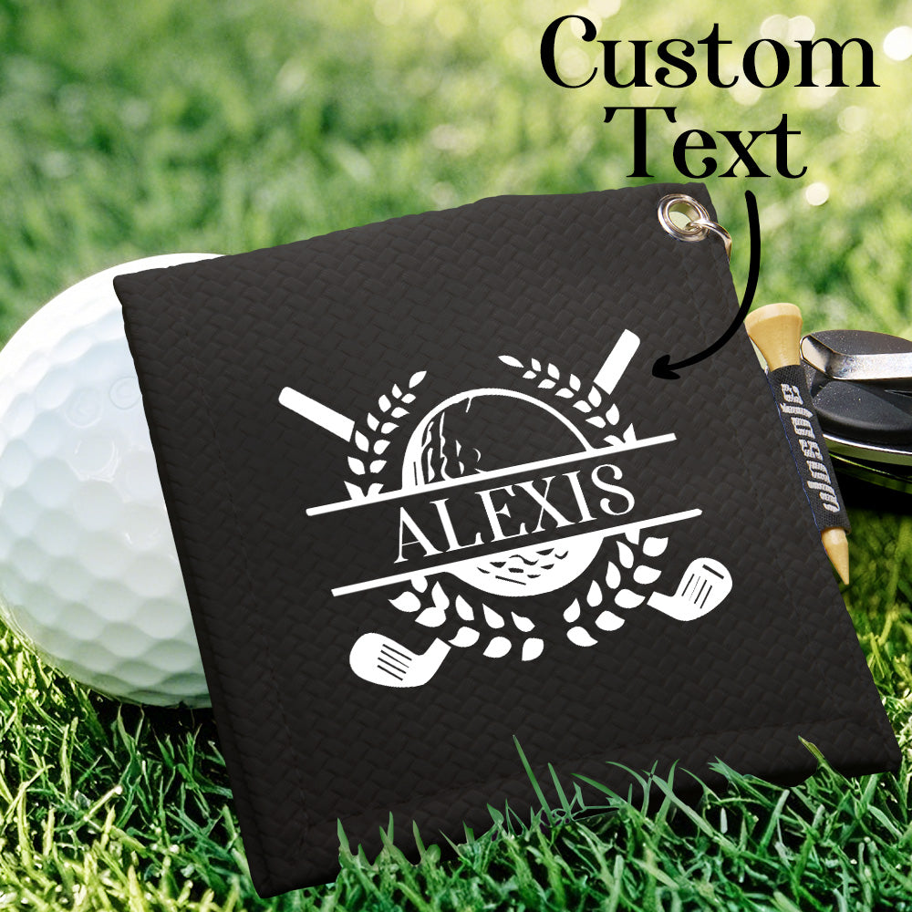 Personalized Text PU Leather Absorb Water Golf Towel with Golf Tees Retractable Clip Gift for Golf Lovers