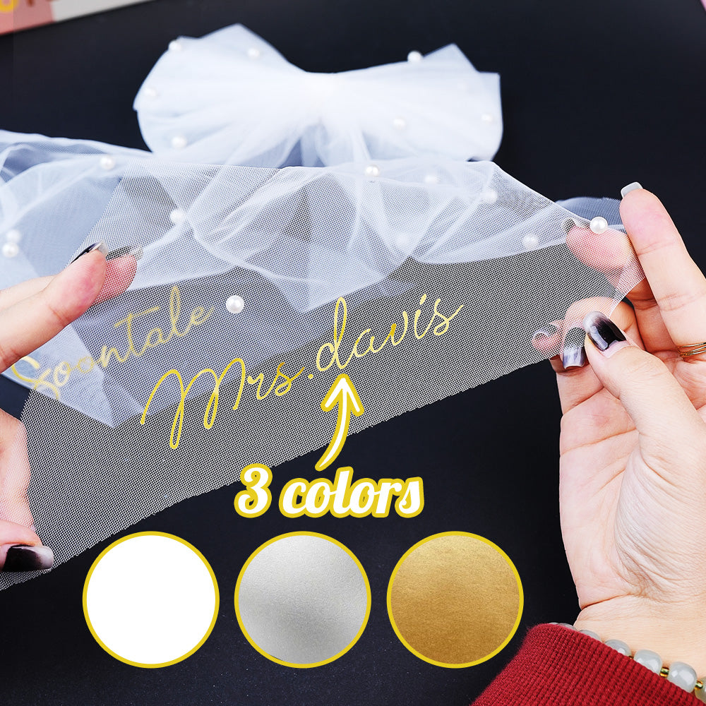 Personalized Pearl Bride Bow Clip Veil with Text White Veil Engagement Wedding Gift for Her