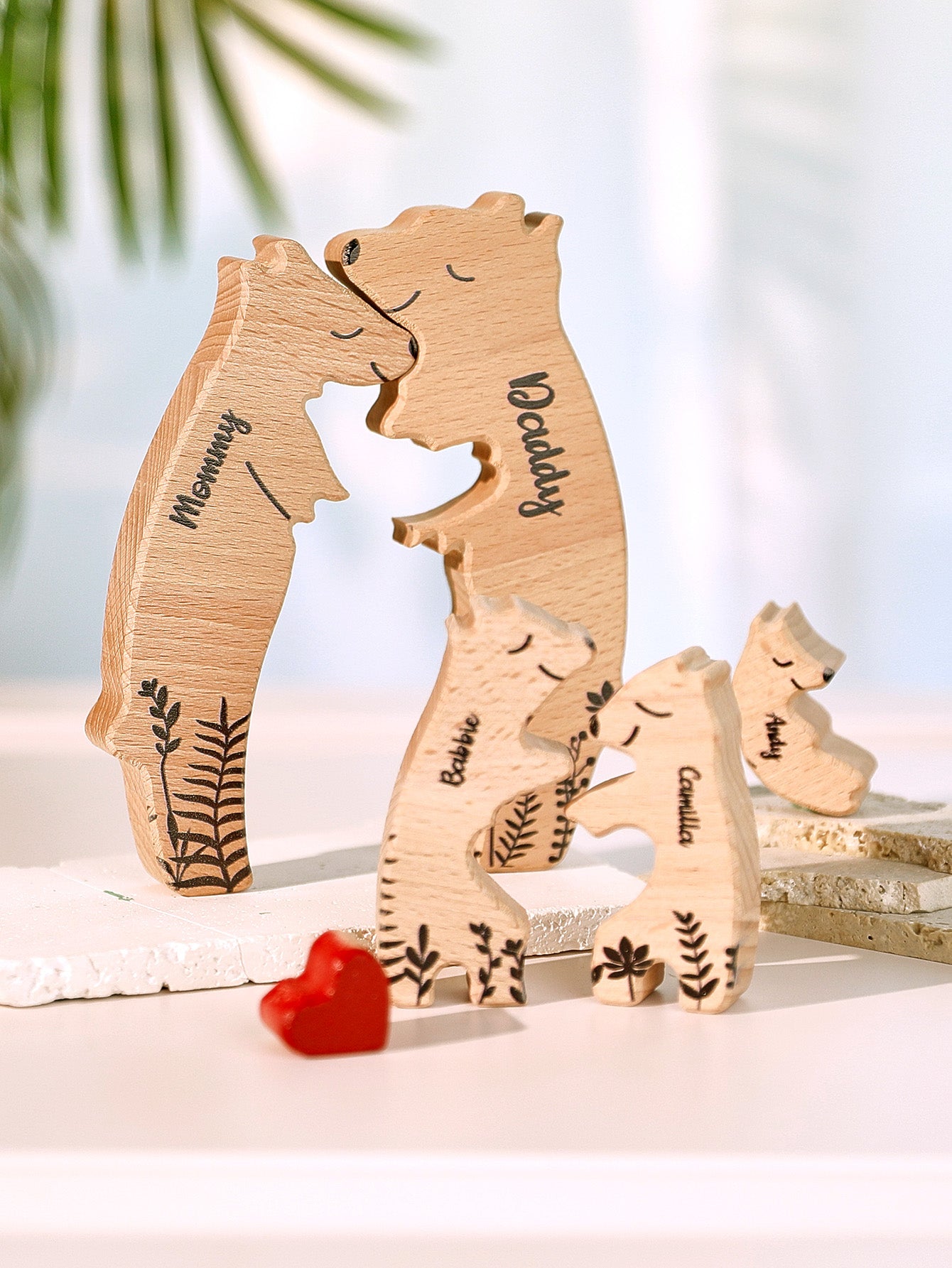 Custom Name Wooden Heart Bear Puzzle – Personalized Family Gift