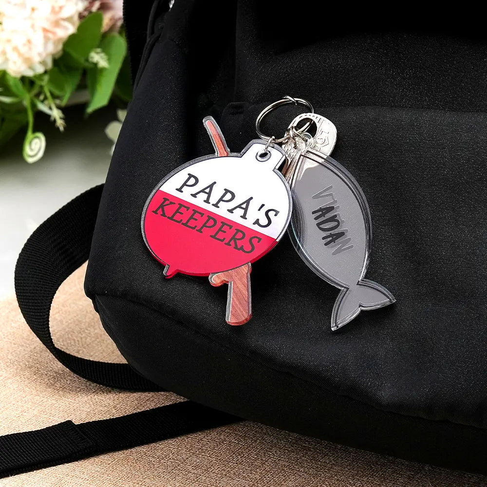 Personalized Papa's Keeper Fishing Rod Acrylic Keychain Gift for Dad Grandpa