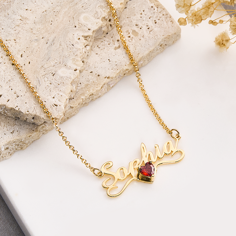 Personalized Name Necklace with Heart Birthstone Birthday Anniversary Gift for Her Wedding Gift