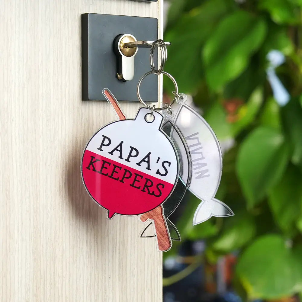 Personalized Papa's Keeper Fishing Rod Acrylic Keychain Gift for Dad Grandpa