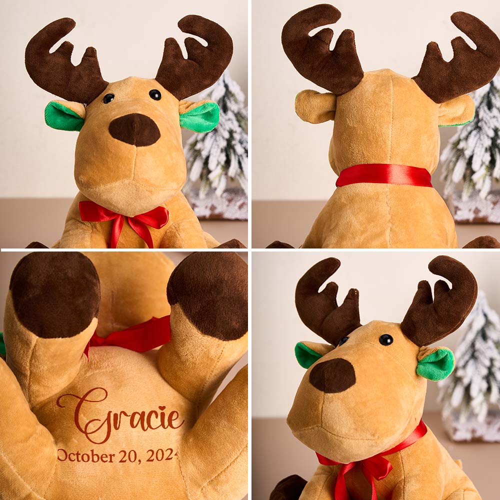 Personalized Moose Plush Stuffed Toy with Custom Text Gift for Baby Shower