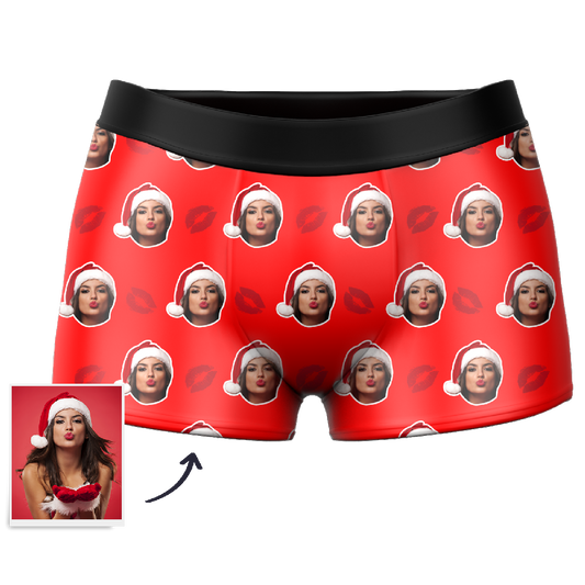 Customized Face Boxers Christmas Hat Printed Underwear with Picture