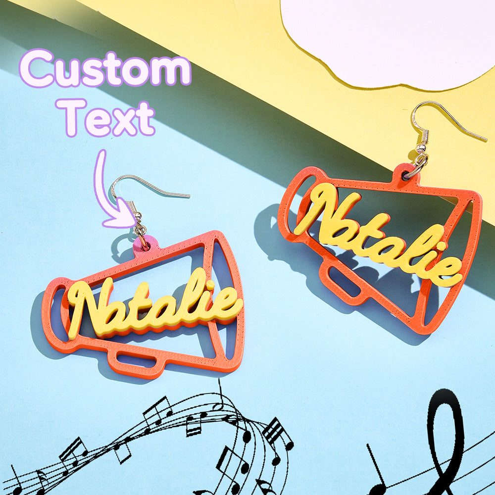 Personalized 3D Printed Earrings Megaphone Earrings with Name Gift for Cheerleading Enthusiasts