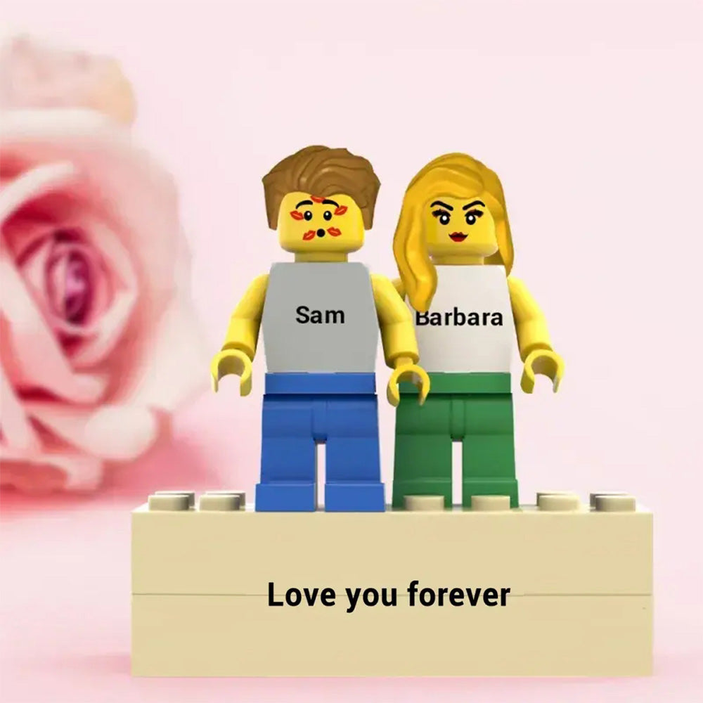 Custom Couple Minifig Personalized Minifig With Engraved Base and Display Box Gift For Lovers On Valentine's Day