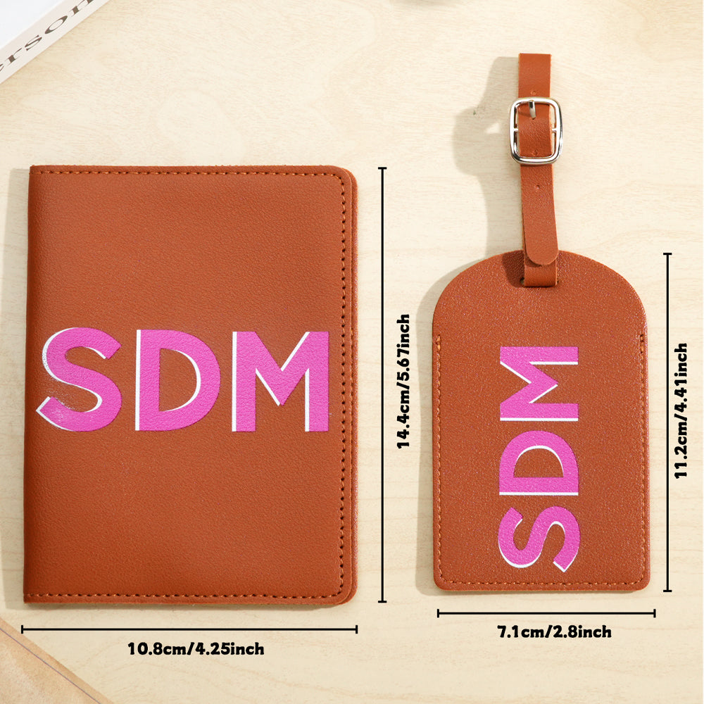 Personalized Shadow Monogram Passport Holder Luggage Tag Set Bridal Party Gift Travel Accessories