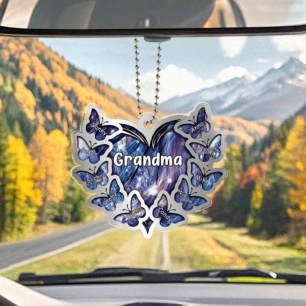 Personalized Heart Butterfly Ornament with Family Name Car Ornaments Rearview Mirror Decoration Gifts