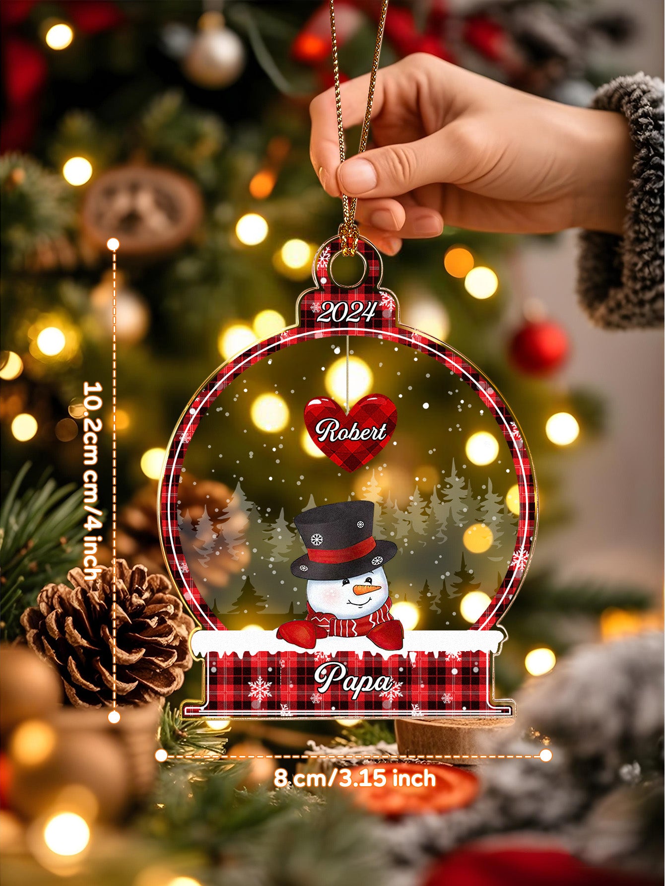 Personalized Christmas Snowman Ornament with Family Name Snowball Ornament Gift for Grandma Grandpa