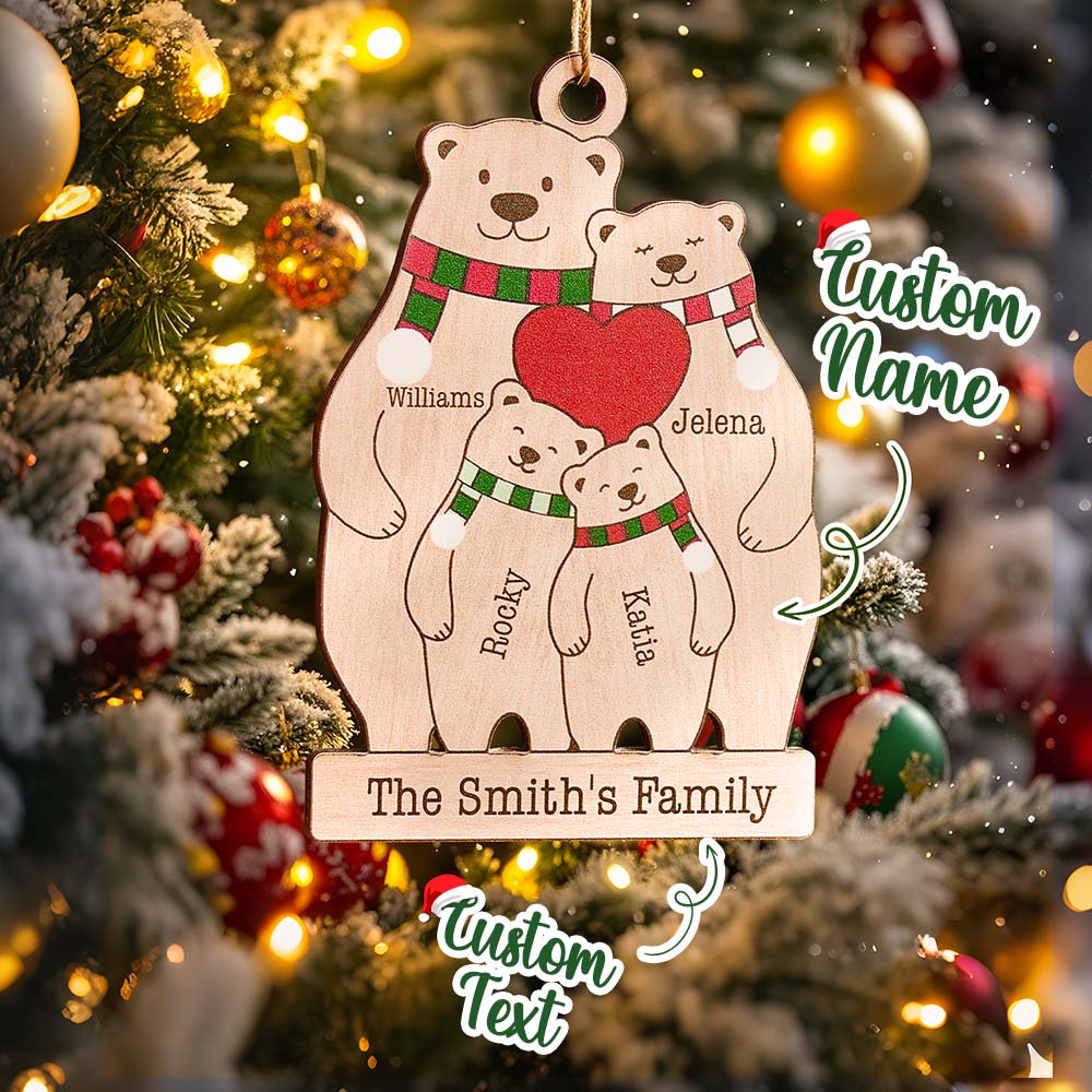 Personalized Family Wooden Bears Ornament Christmas Gift for Family