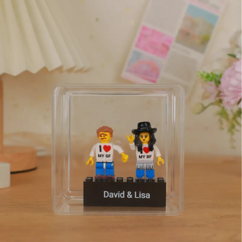 Custom Couple Minifig Personalized Minifig With Engraved Base and Display Box Gift For Lovers On Valentine's Day