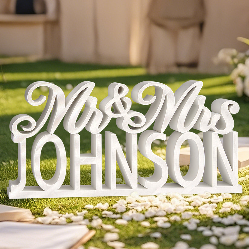 Personalized 3D Printed Mr and Mrs Table Sign Freestanding Last Name Sign Wedding Head Table Decor