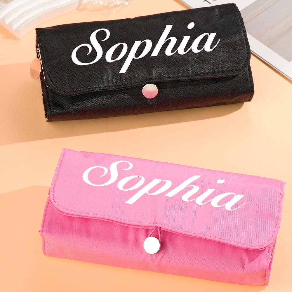 Personalized Birth Flower Makeup Brush Bag with Name Cosmetic Bag Birthday Gift for Women