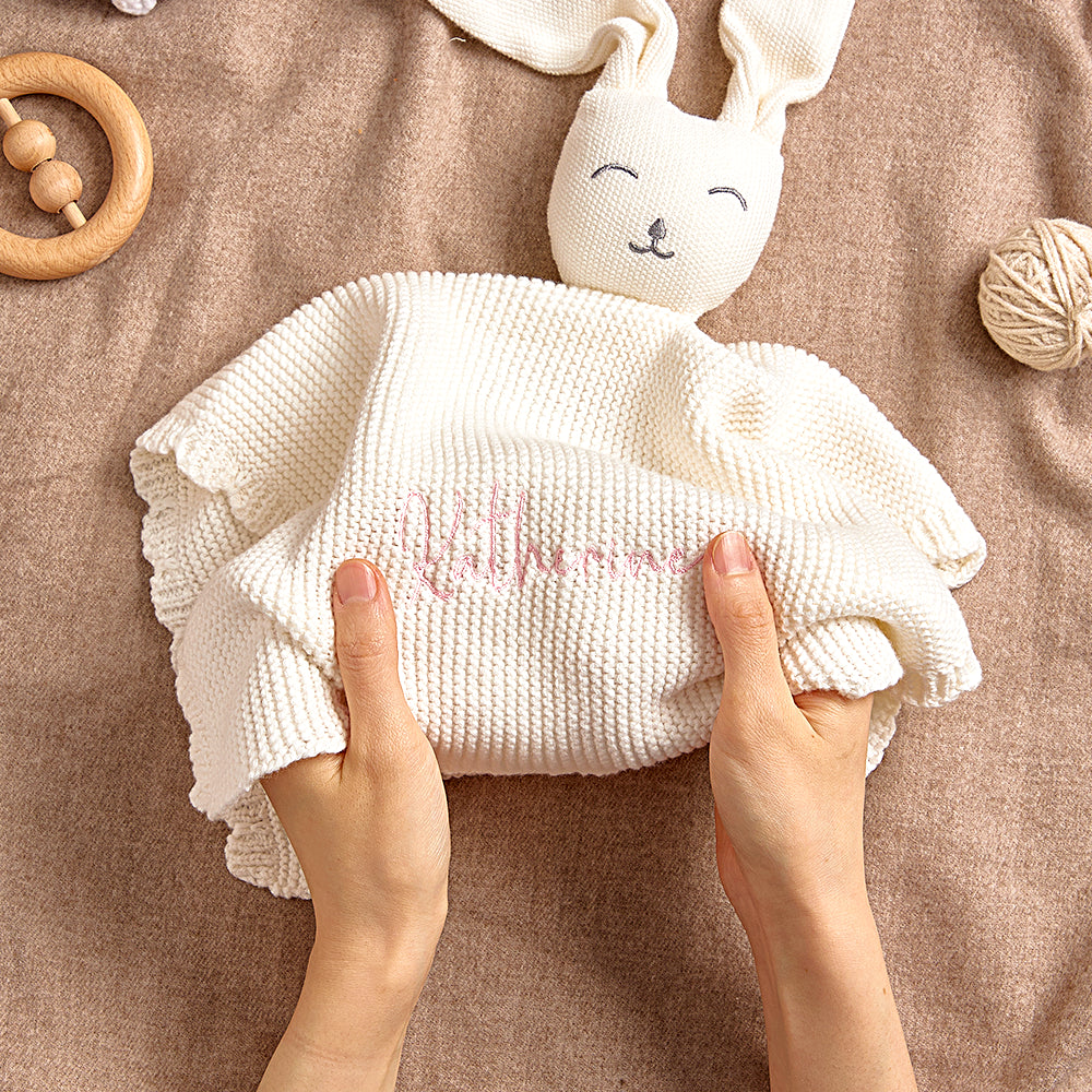 Personalized Baby Soothing Towel Soft Sleeping Bunny Towel with Embroidered Name Gift for Baby