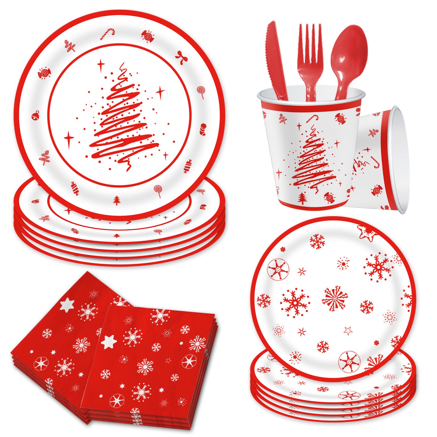 Christmas Disposable Tableware Set 114pcs Xmas Dinnerware Christmas Party Supplies