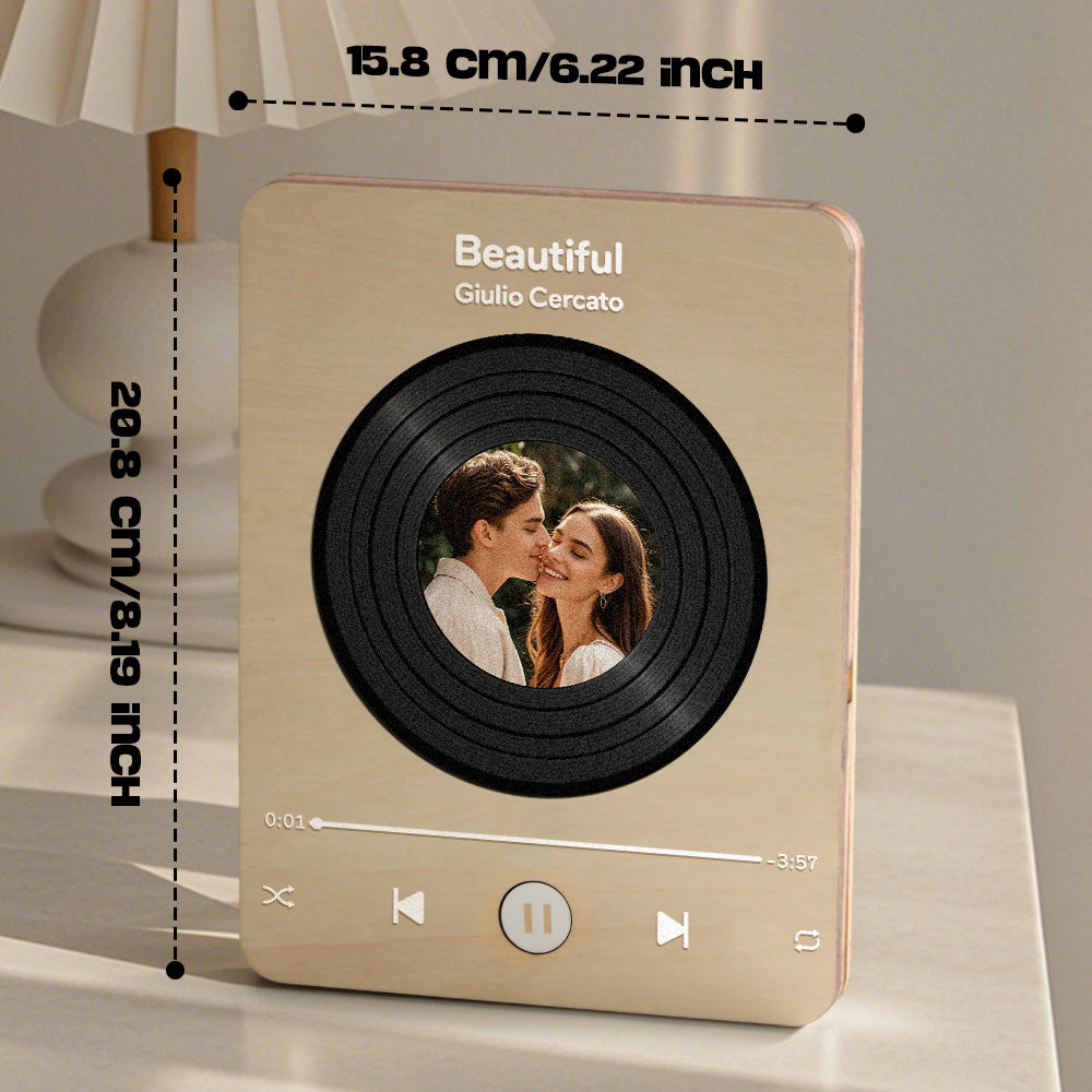 Personalized Photo Wooden Music Record Player Wedding Anniversary Gift for Couples