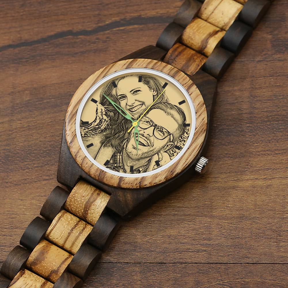 Custom Engraved Men's Wooden Photo Watch 45mm