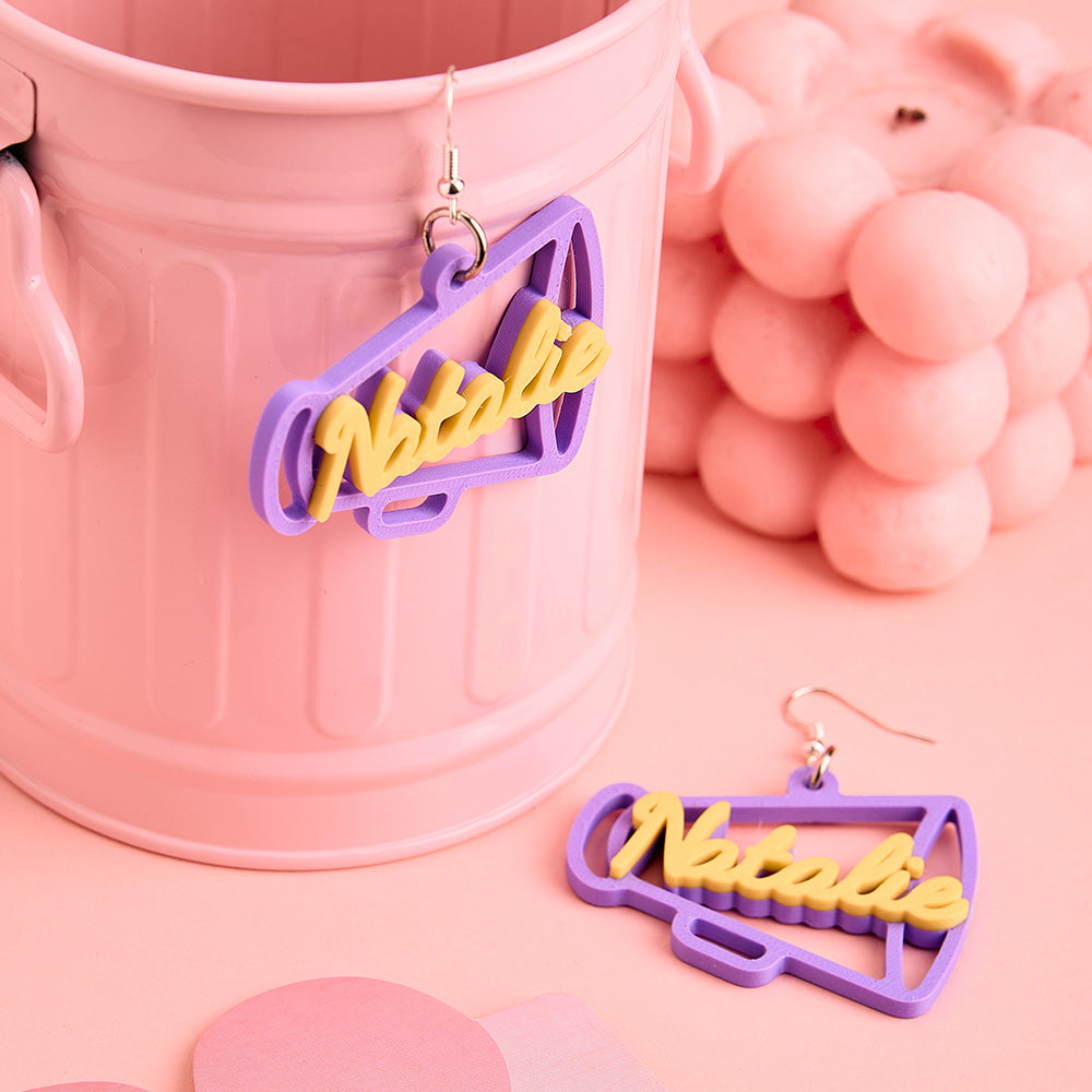 Personalized 3D Printed Earrings Megaphone Earrings with Name Gift for Cheerleading Enthusiasts