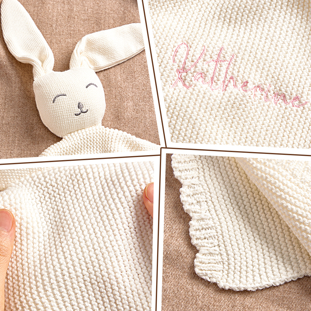 Personalized Baby Soothing Towel Soft Sleeping Bunny Towel with Embroidered Name Gift for Baby