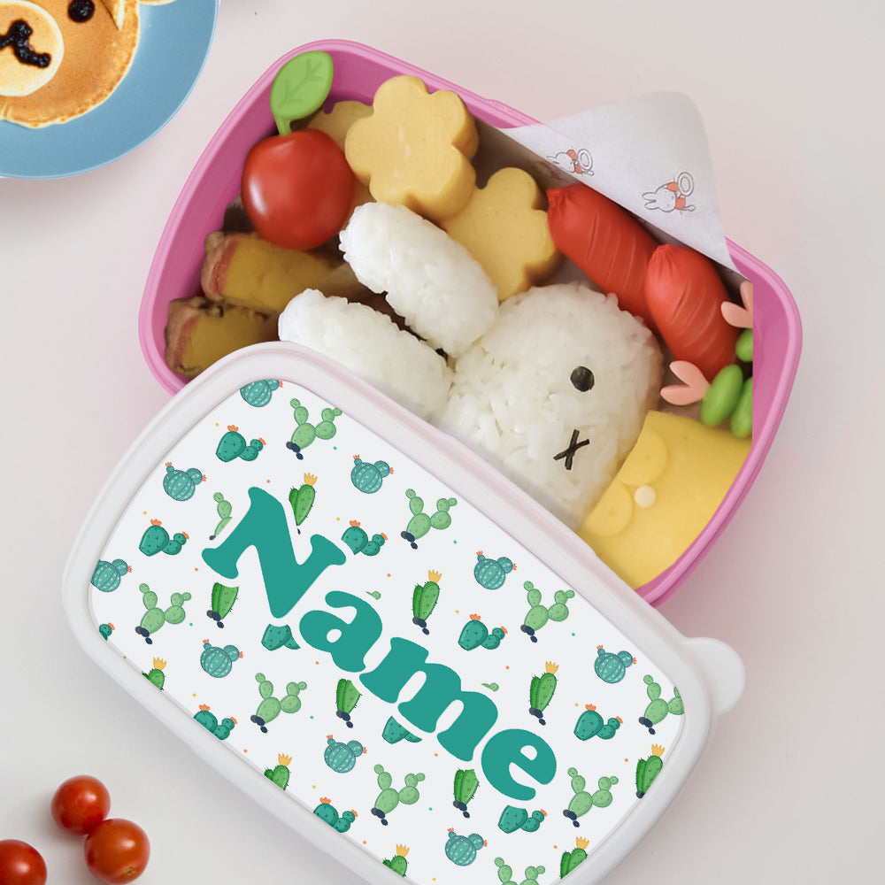 Personalized Name Lunch Box Cute Cartoon Cactus Print Lunch Box Birthday Gift for Kids