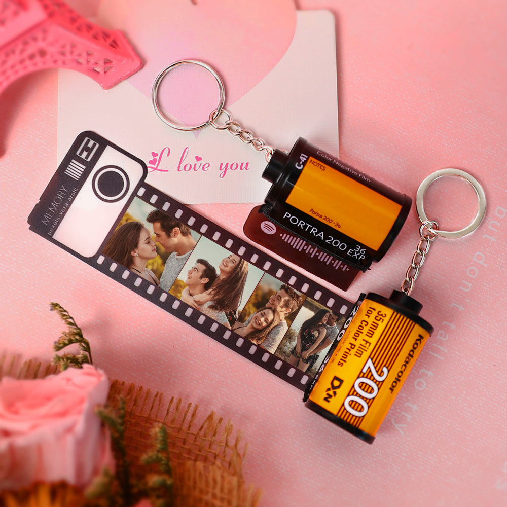 Custom Camera Roll Keychain For Lovers Personalized Multiphoto Keychain Degradable Material Film Roll Keychain