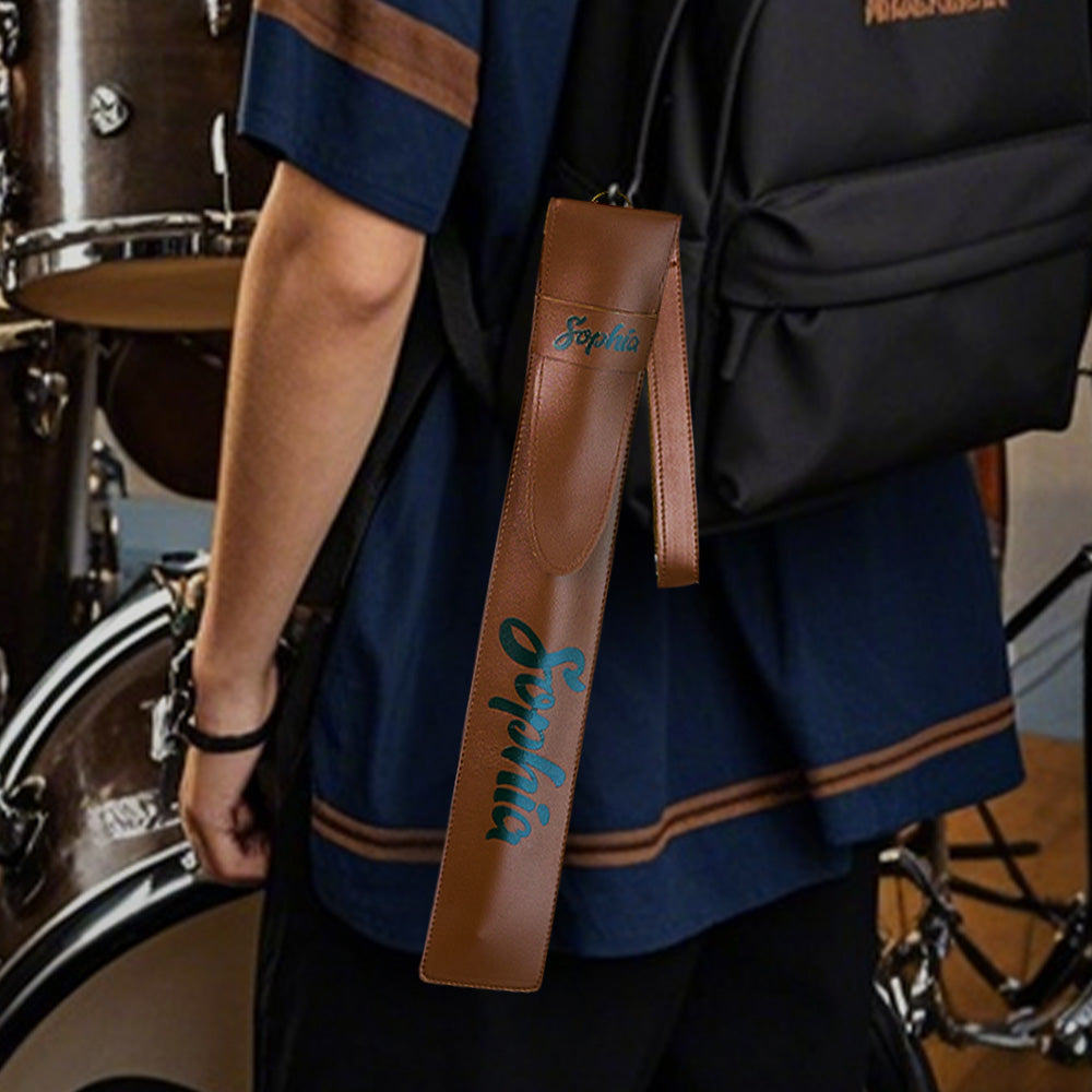 Personalized  PU Leather Drumstick Bag with Name and Detachable Wrist Strap Drum Accessory Gift for Drummer