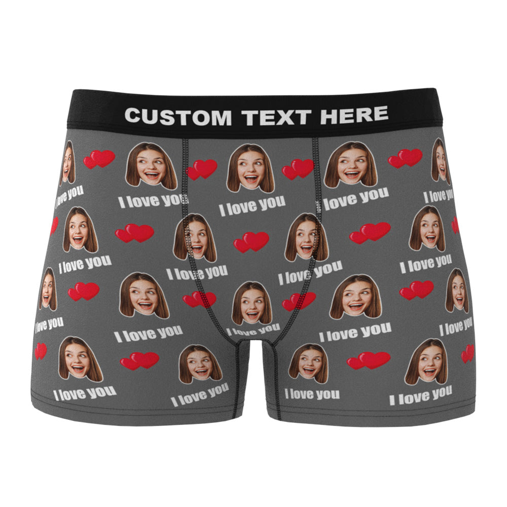 Custom I Love You Men's Boxer Shorts Personalized Underwear with Face