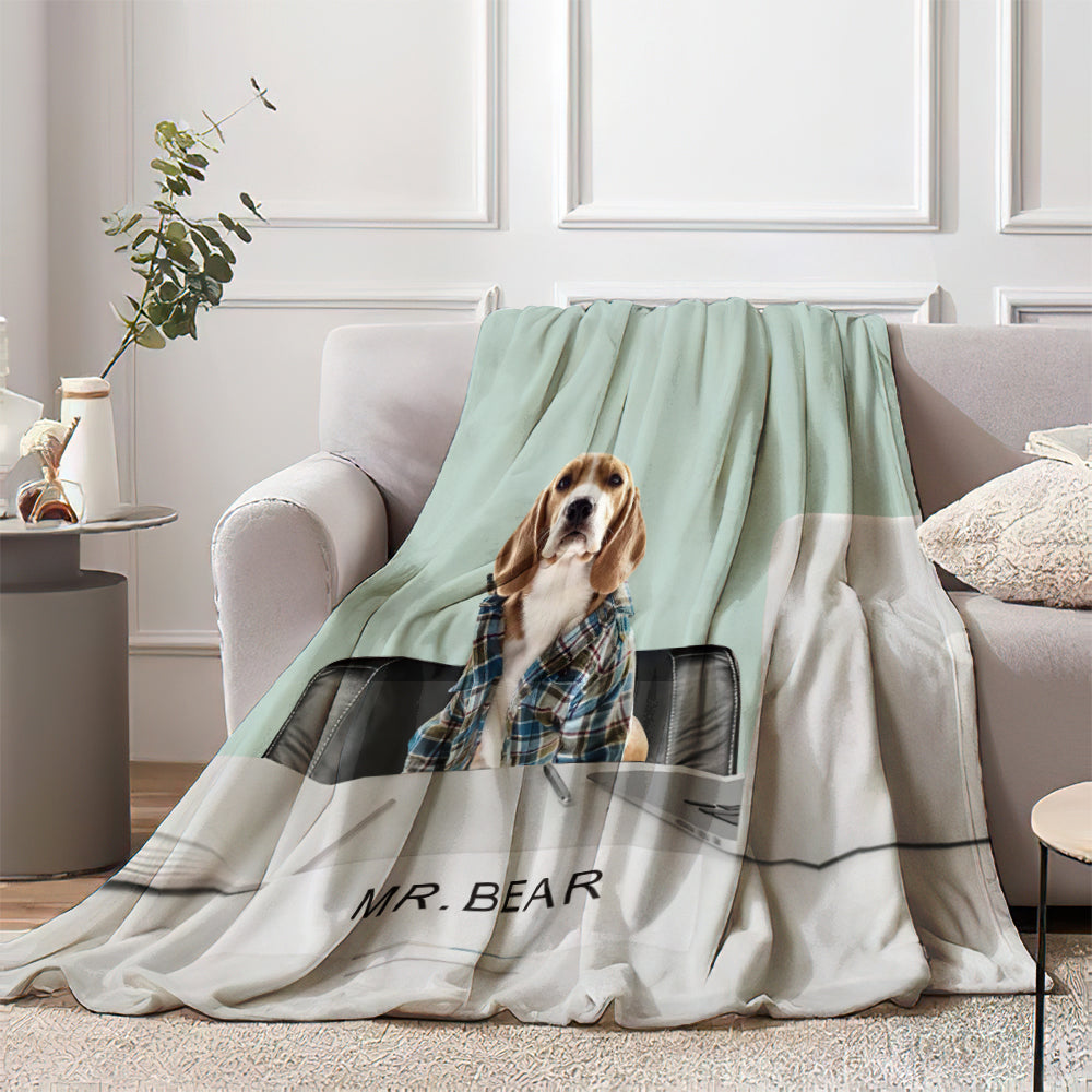 Personalized Funny Pet Blanket with Pet Name Custom Dog in Office