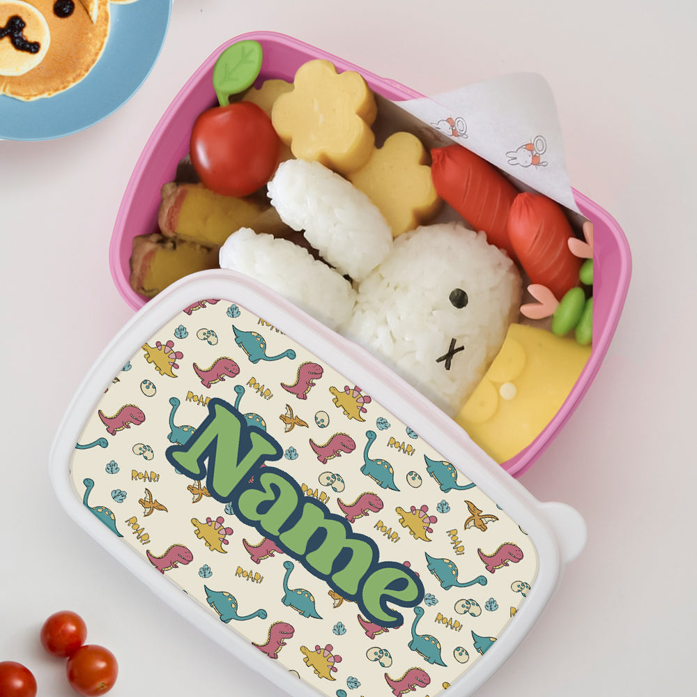 Personalized Cute Dinosaur Print Lunch Box with Name Birthday Gift for Kids