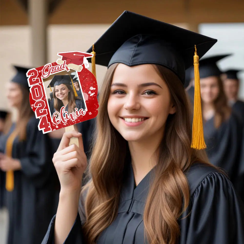 Personalized Multicolor 2024 Grad Graduation Photo Fan with Name Photo Props Graduation Gift for Graduate