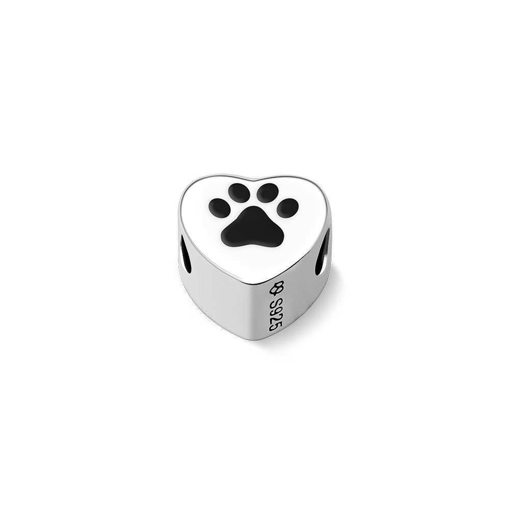 Paw Print Custom Heart Photo Charm Bead Pendant Silver