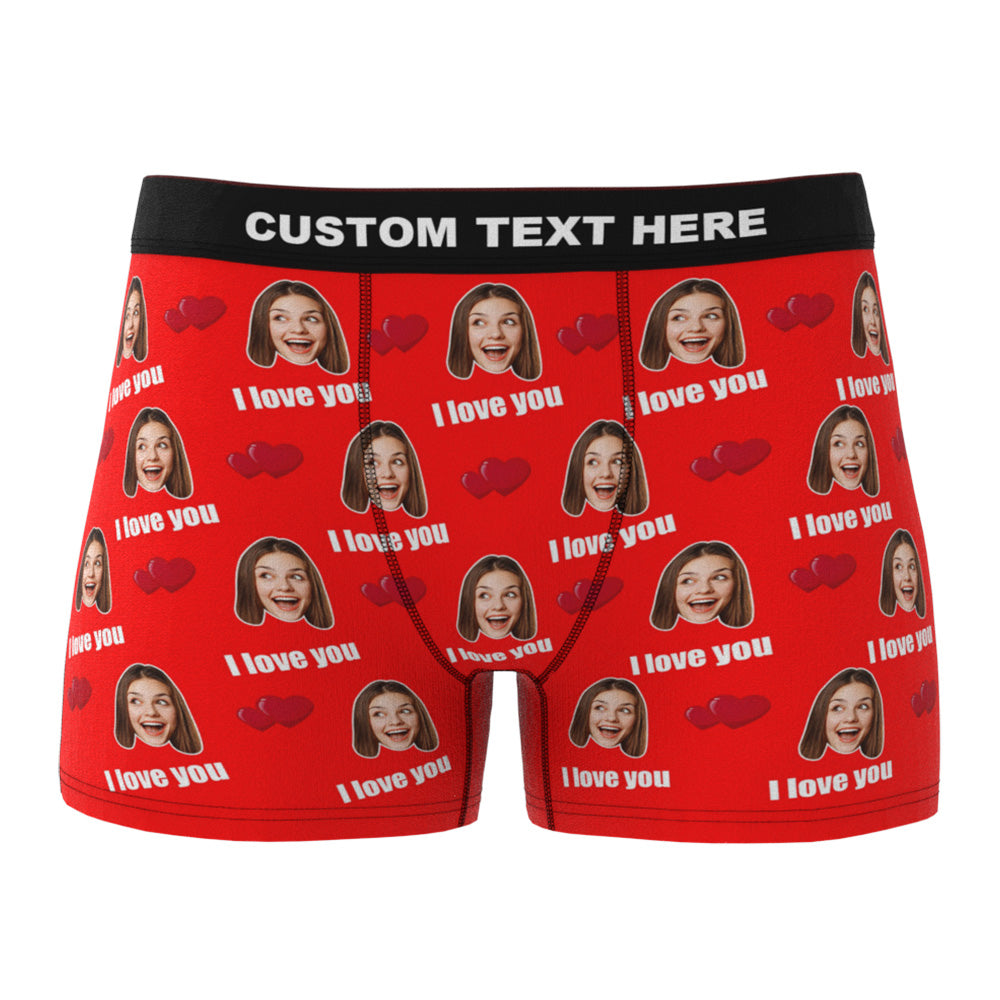 Custom I Love You Men's Boxer Shorts Personalized Underwear with Face