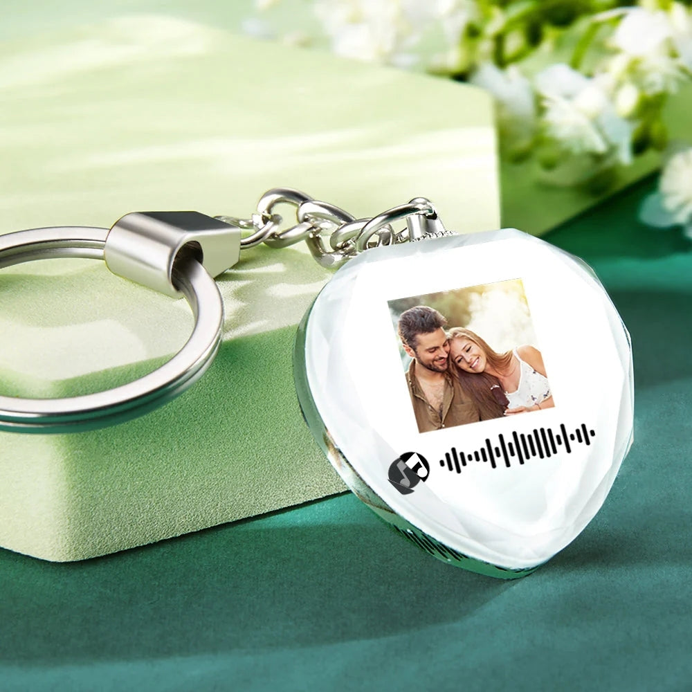 Anniversary Gifts Keychain Photo Keychain Custom Scannable Music Code Keychain | Personalized Gift Crystal Keychains with Pictures