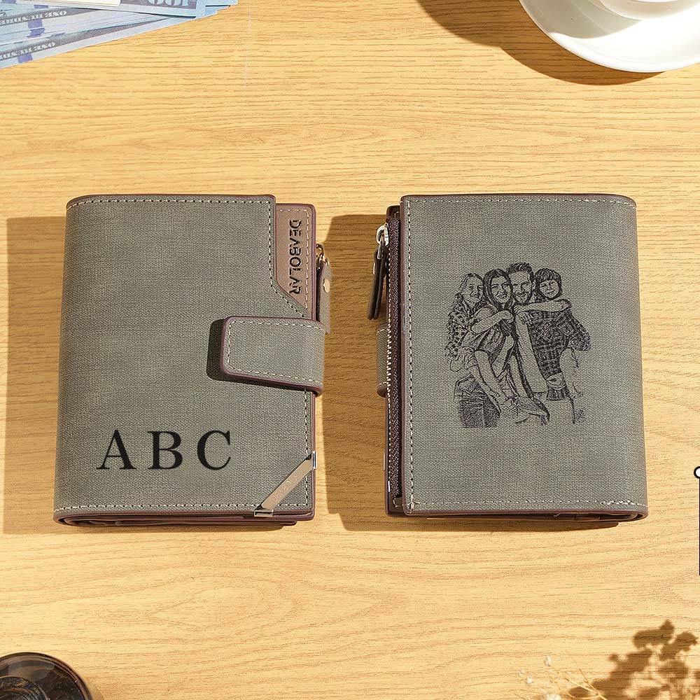 Personalized Photo Men's Foldable Leather Wallet with Text Father's Day Birthday Gift for Him