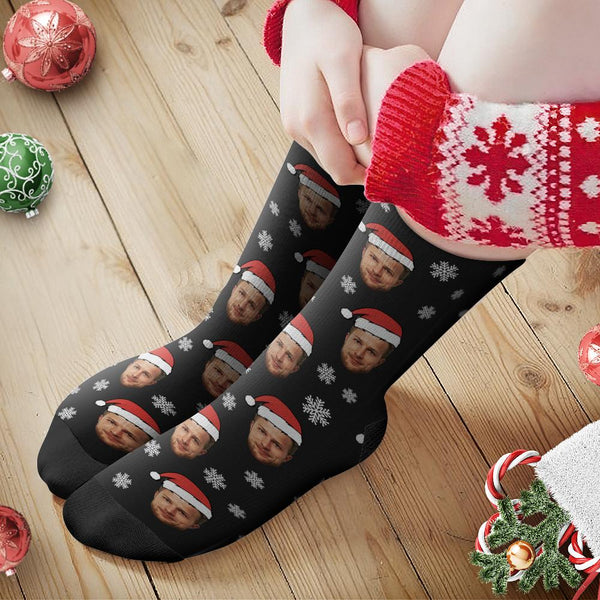 Custom Face Santa Hat Socks Personalized Photo Socks