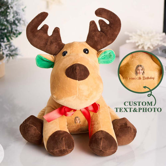 Personalized Moose Plush Stuffed Toy with Custom Text and Face Gift for Kids