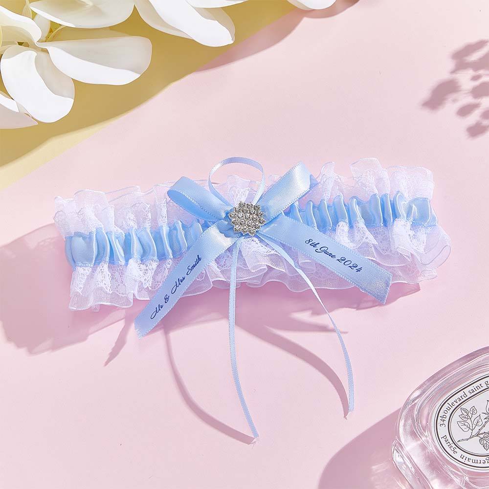 Personalized Wedding Garter with Name and Wedding Date Excellent Gift for the Bride Something Blue