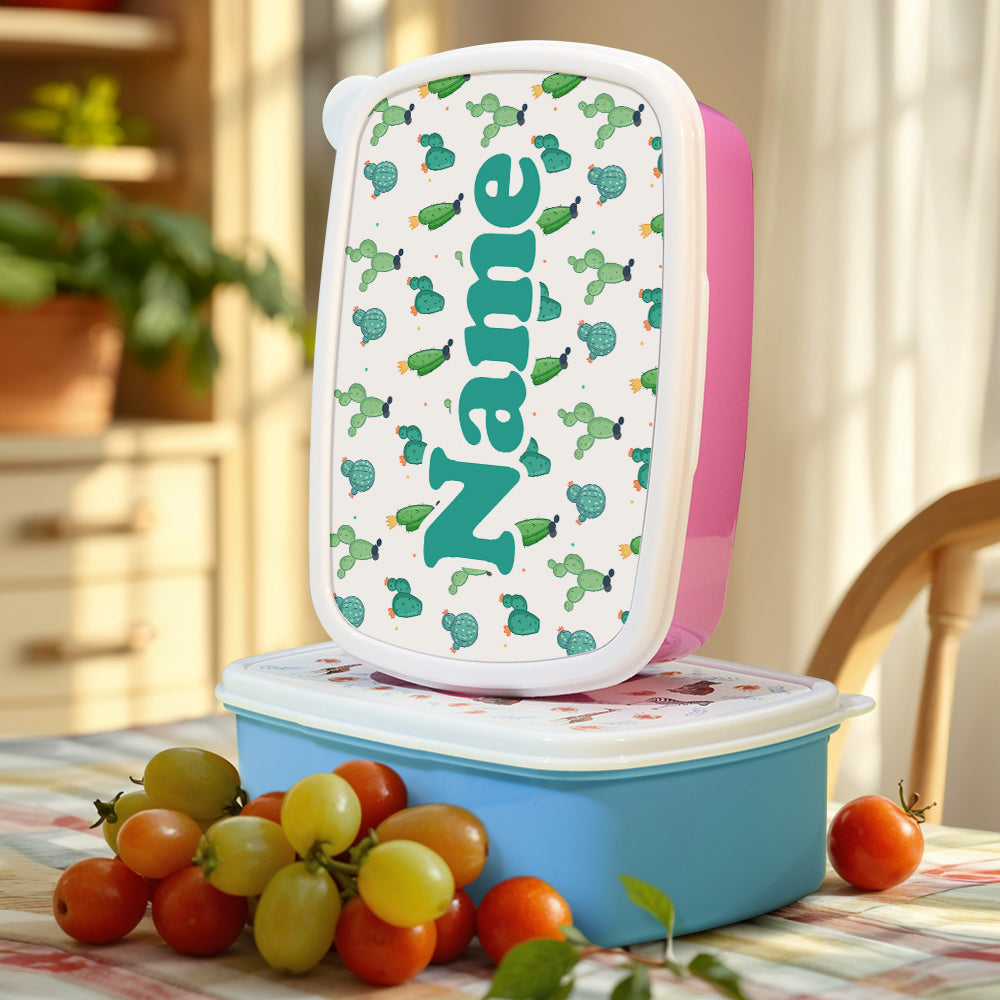 Personalized Name Lunch Box Cute Cartoon Cactus Print Lunch Box Birthday Gift for Kids