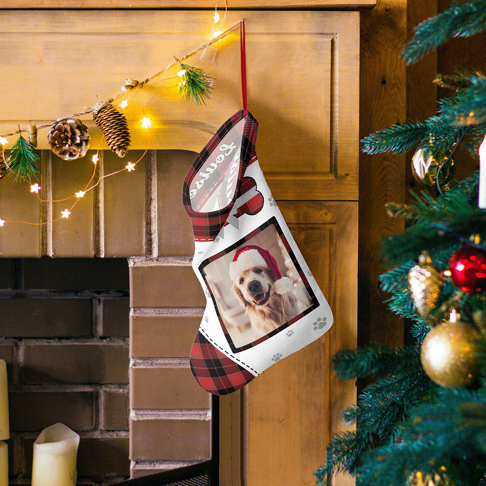 Personalized Christmas Stocking with Photo and Text Gift for Pets